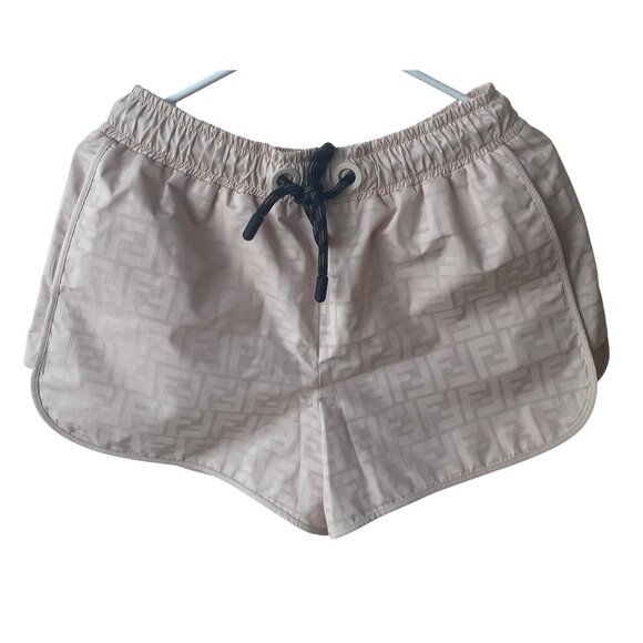 Fendi Womens Beige Monogram Nylon Drawstring Shorts With Elastic Waistband - Picture 1 of 11